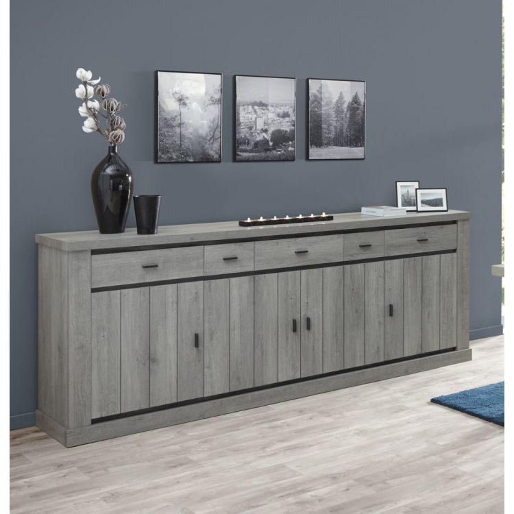 Buffet/bahut contemporain 248 cm chêne gris Corrie