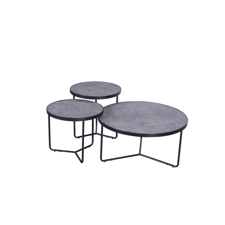 Tables basses industrielles béton/noir (lot de 3) Dora
