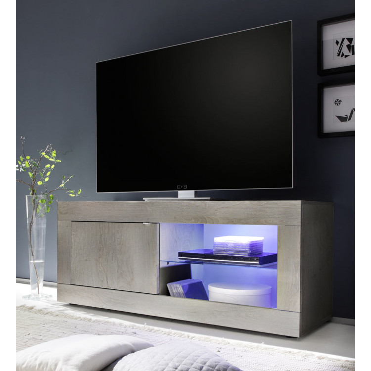 Meuble TV contemporain 140 cm pin blanc Albina