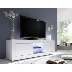 Meuble TV moderne 181 cm laqué blanc brillant Agathe