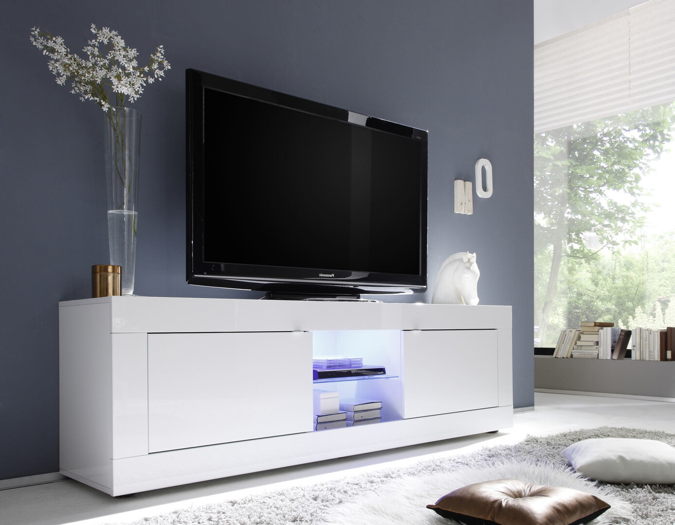 Meuble TV moderne 181 cm blanc Agathe