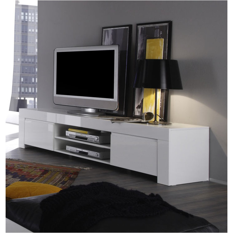 Meuble TV moderne laqué blanc brillant 190 cm Twist
