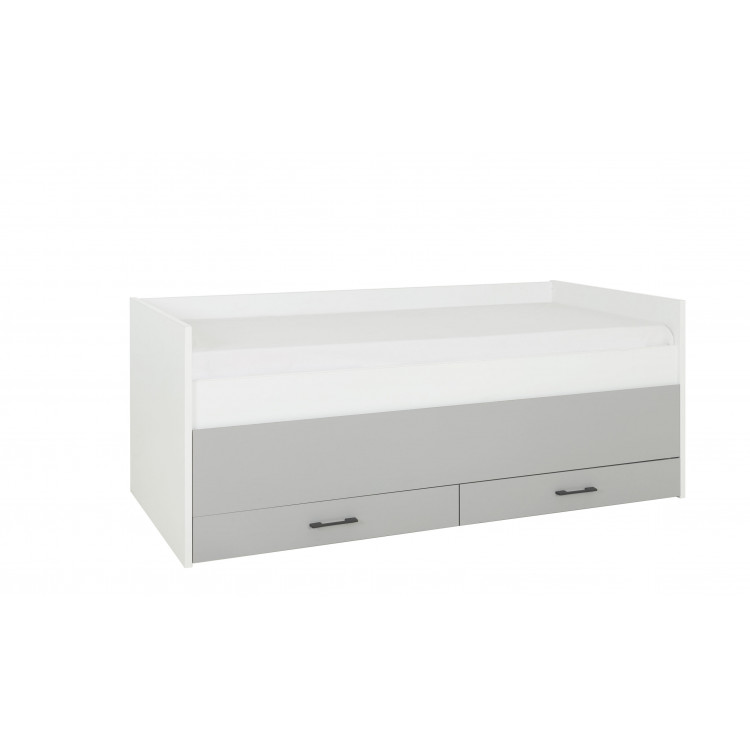 Lit surélevé moderne blanc/gris Séraphin
