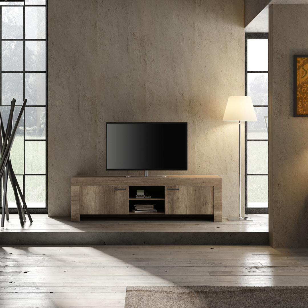 Meuble Télé moderne bois et gris 170 cm pour salon