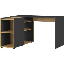 Bureau informatique d'angle contemporain avec rangement chêne sonoma-blanc  Nayade