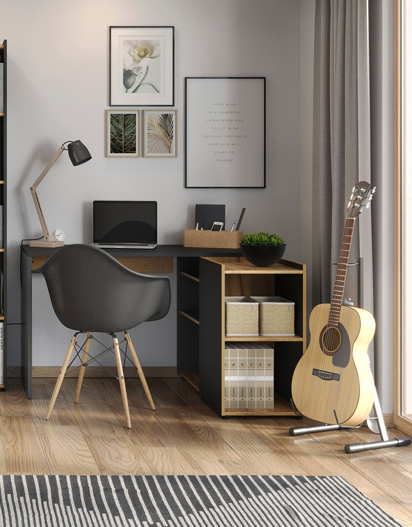 Bureau d'angle avec rangements TEO en graphite