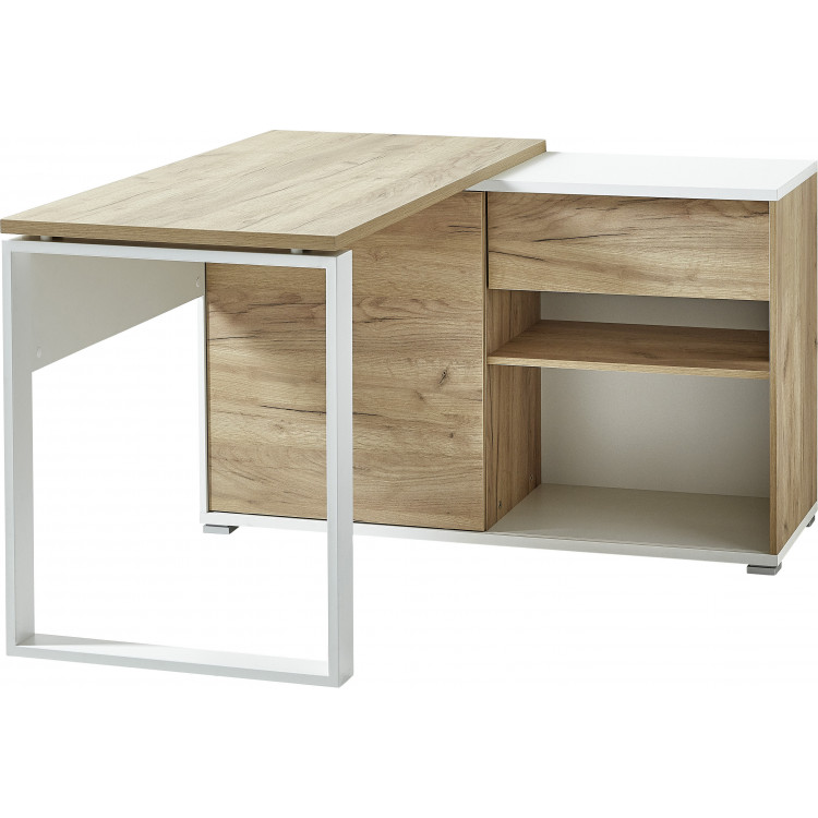 Bureau d'angle moderne chêne/blanc Pietro - Matelpro