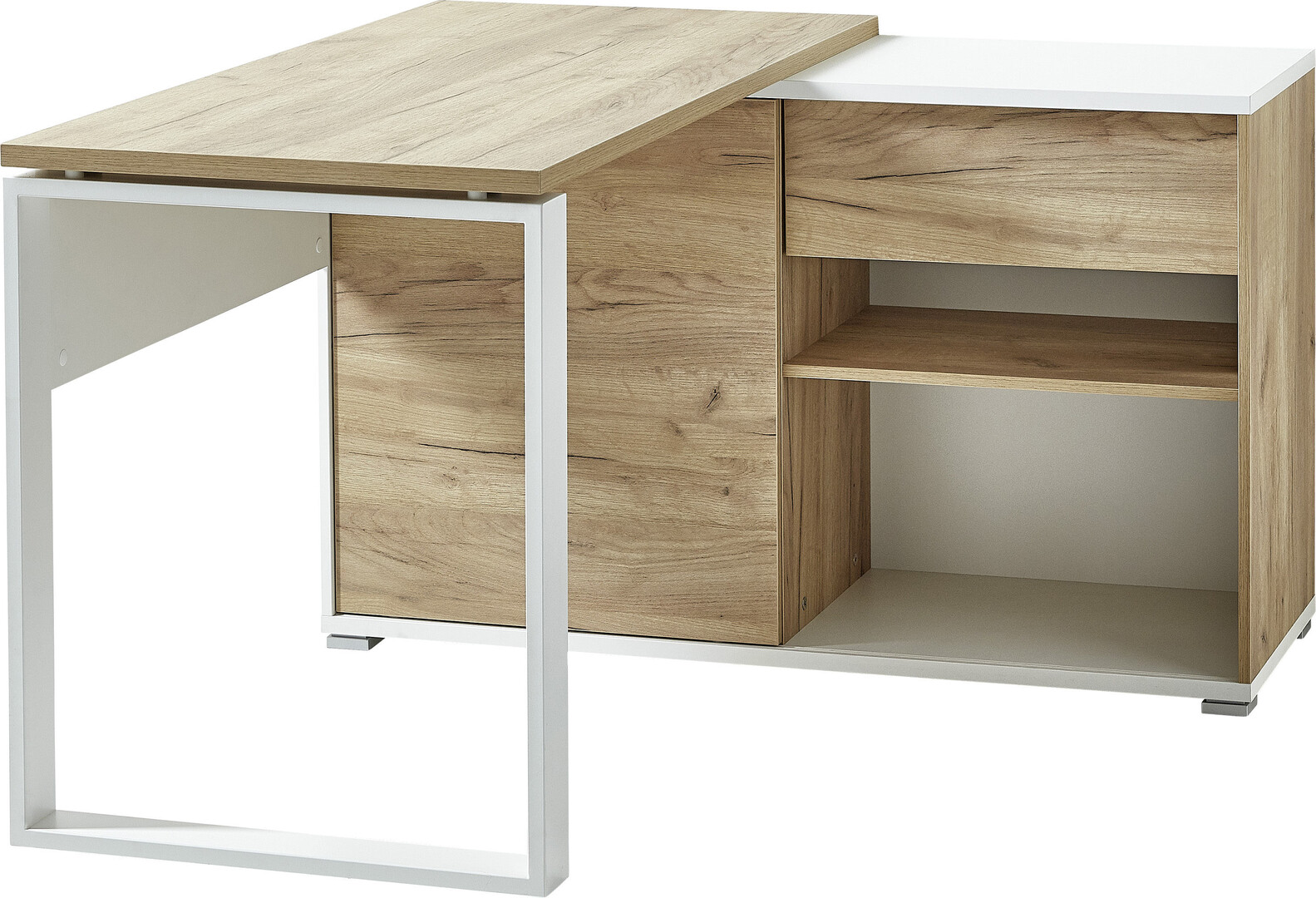 Bureau d'angle moderne chêne/blanc Pietro - Matelpro