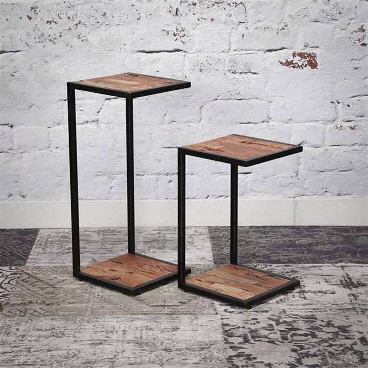 Tables d'appoint industrielles en acacia massif Hambourg