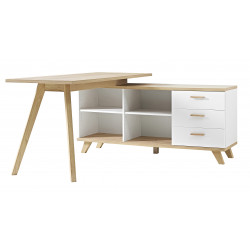 Bureau informatique d'angle contemporain avec rangement chêne sonoma-blanc  Nayade