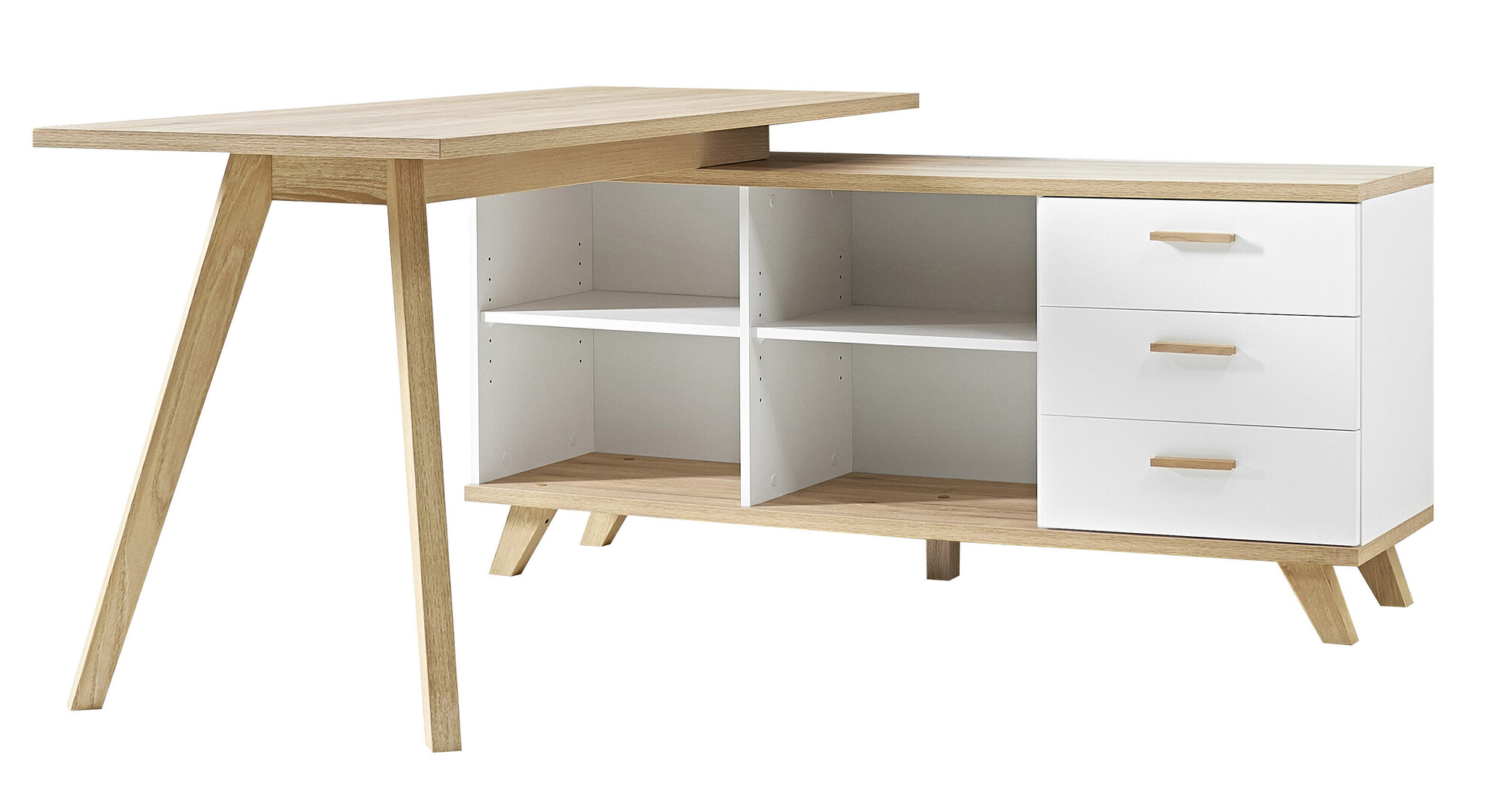 Bureau d'angle scandinave chêne/blanc Losana