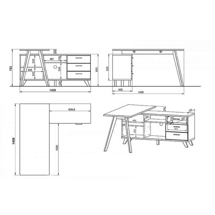 Bureau d'angle scandinave chêne/blanc Losana | Matelpro