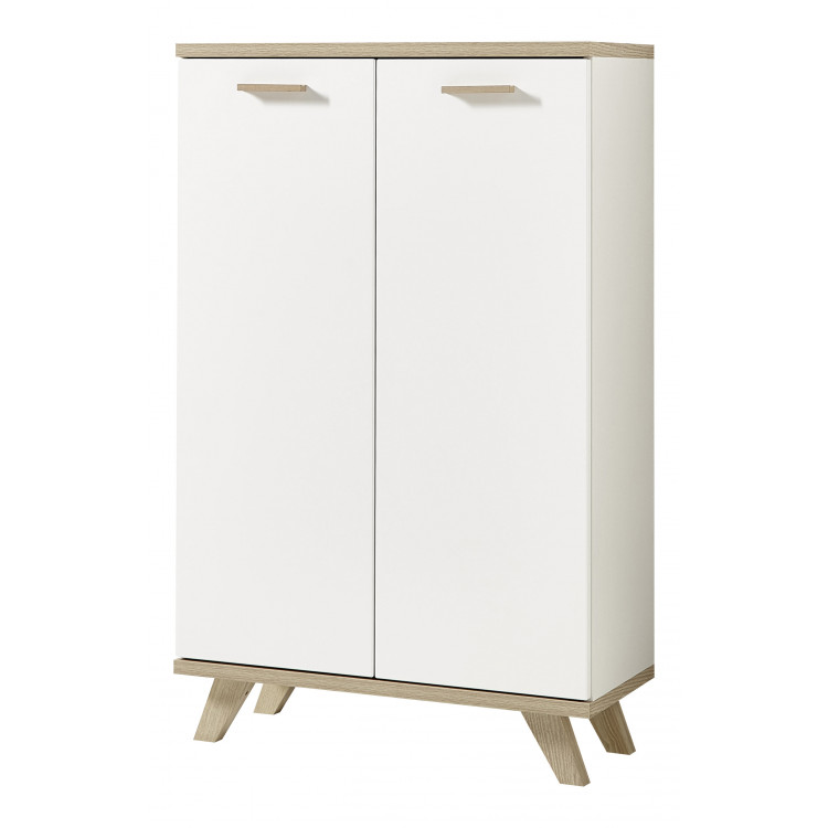 Armoire basse de bureau scandinave chêne/blanc Losana