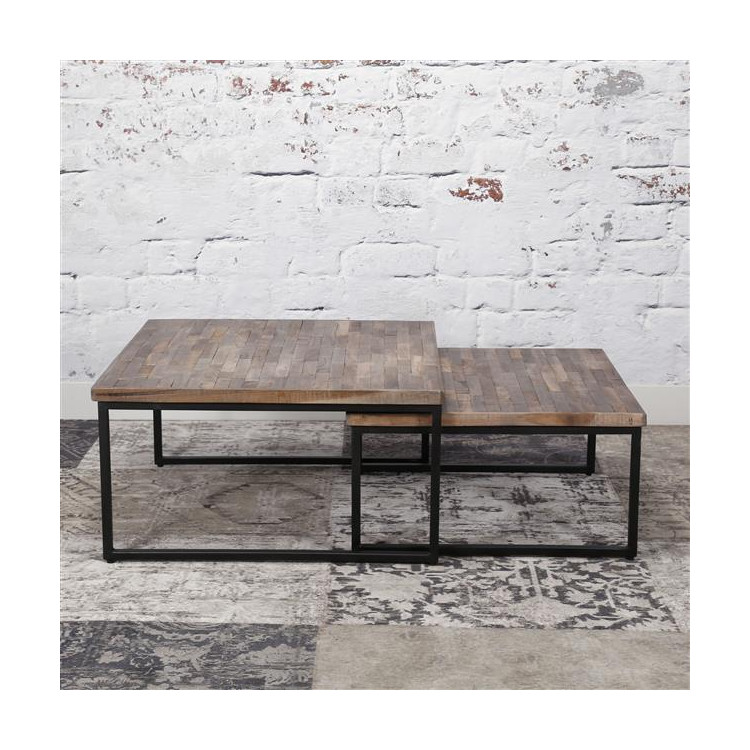 Tables basses industrielles en bois et acier Solna