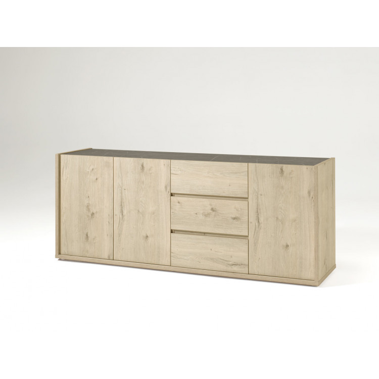 Buffet/bahut contemporain 220 cm chêne/gris marbré Enzo