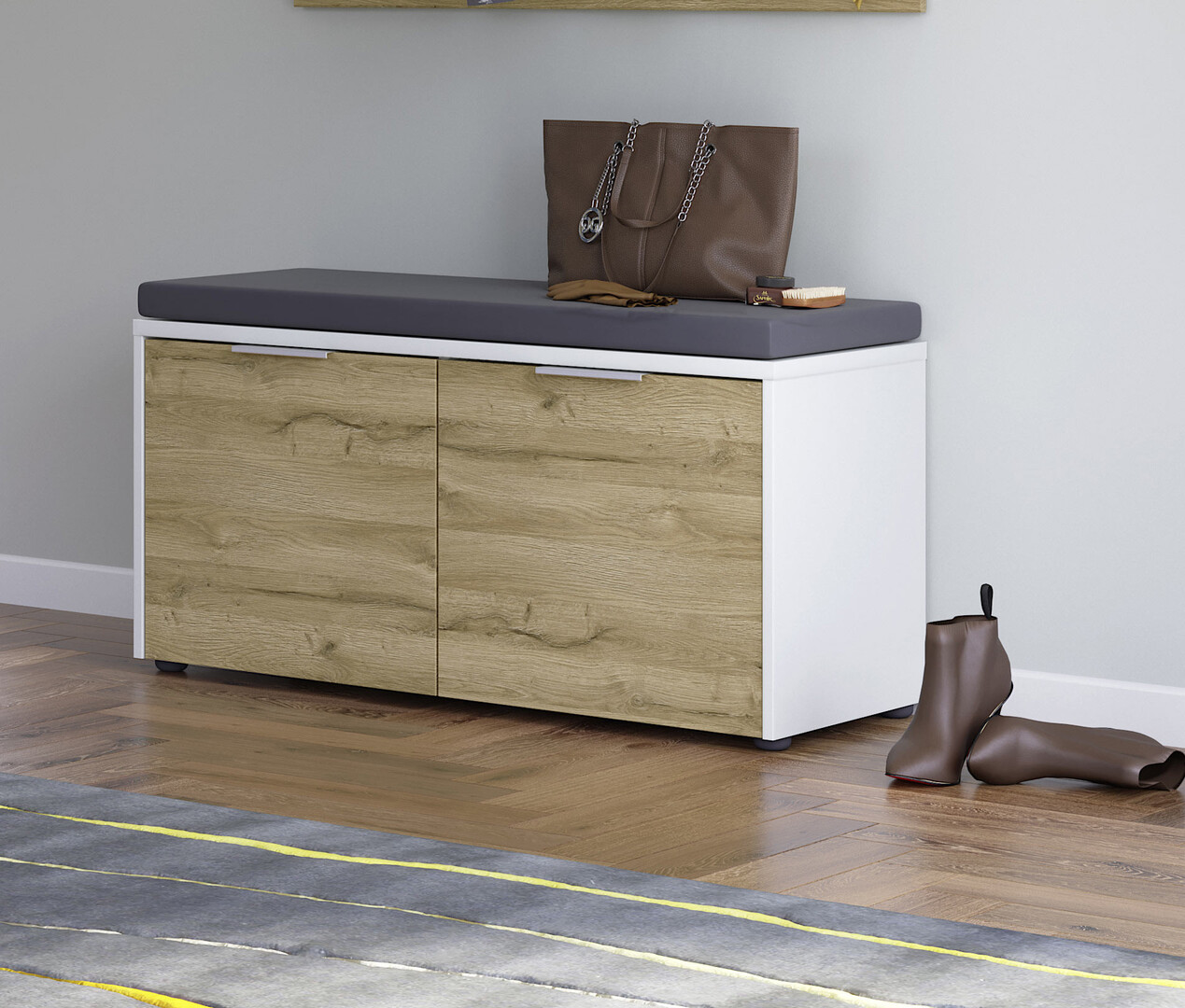 Banc à chaussures moderne chêne/blanc Hélise