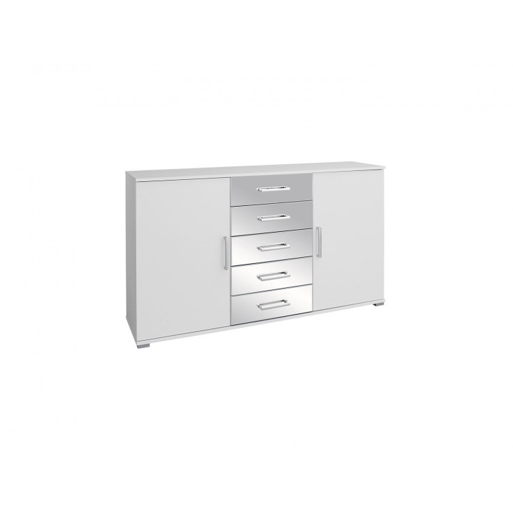 Commode moderne 2 portes/5 tiroirs blanche Alexandra