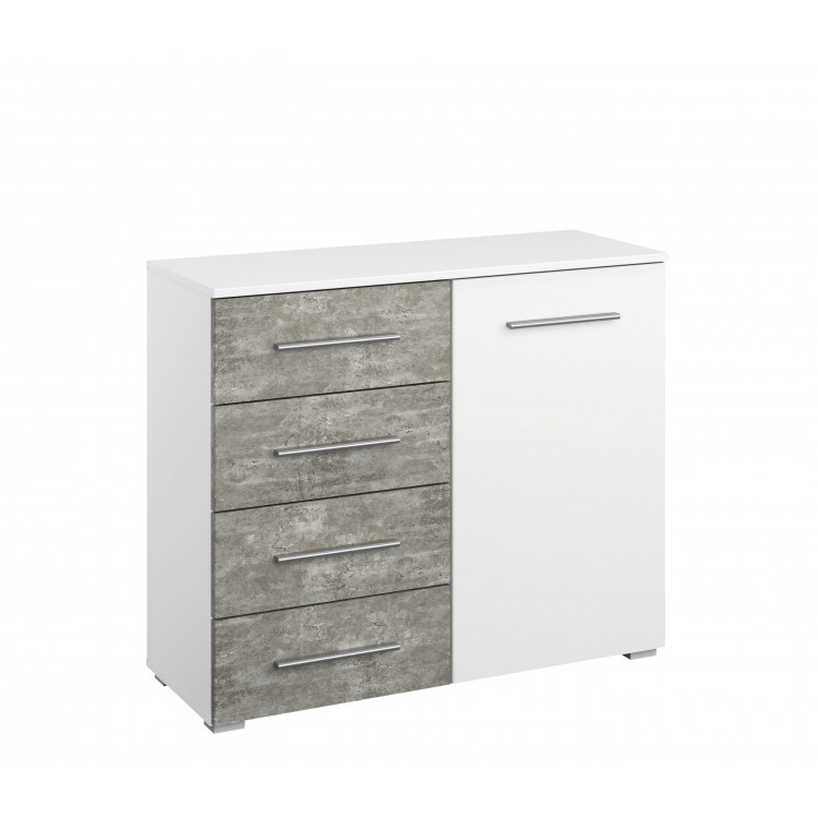 Commode moderne 1 porte/4 tiroirs blanc/béton Carolina