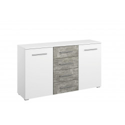 Commode moderne 2 portes/4 tiroirs blanc/béton Carolina