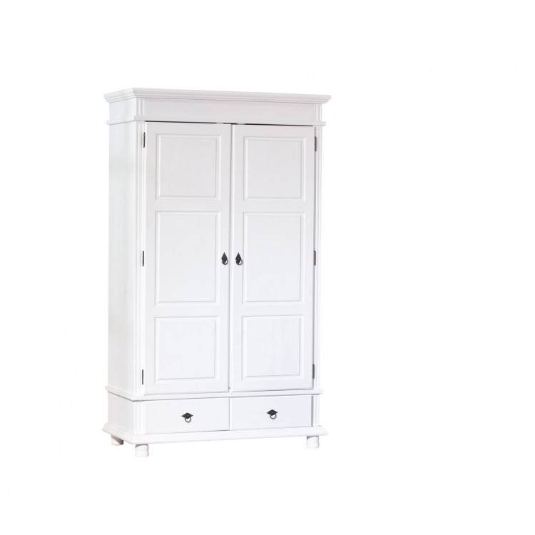 Armoire style campagne 116 cm en pin massif blanc Zana