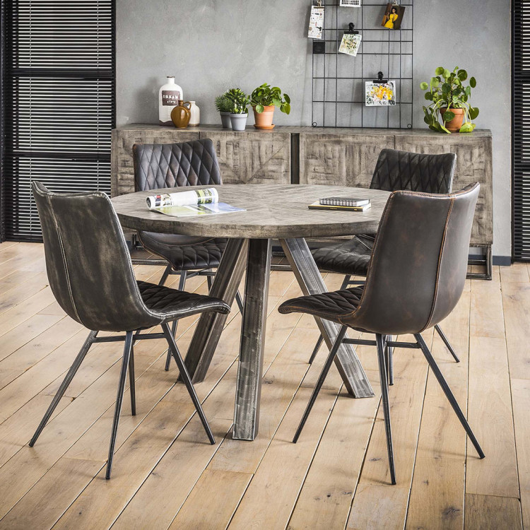 Table à manger industrielle ronde en bois massif Laïa