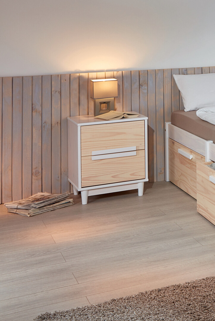Chevet scandinave en pin massif blanc Noemie | Matelpro