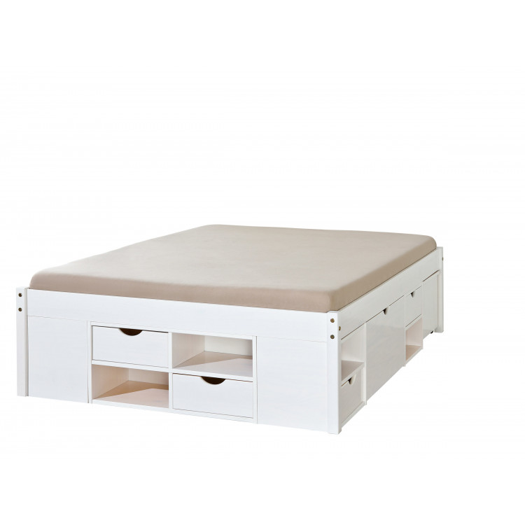 Lit adulte contemporain en pin massif blanc Miami