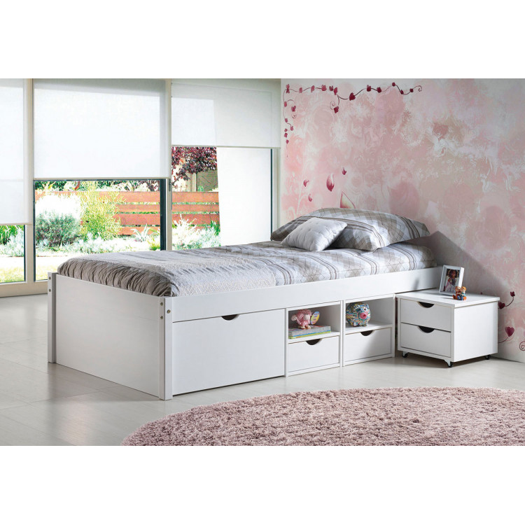 Lit enfant contemporain en pin massif blanc Miami