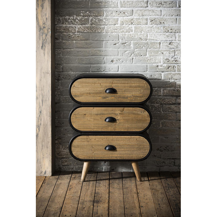 Commode industrielle en bois massif et métal 3 tiroirs Yago