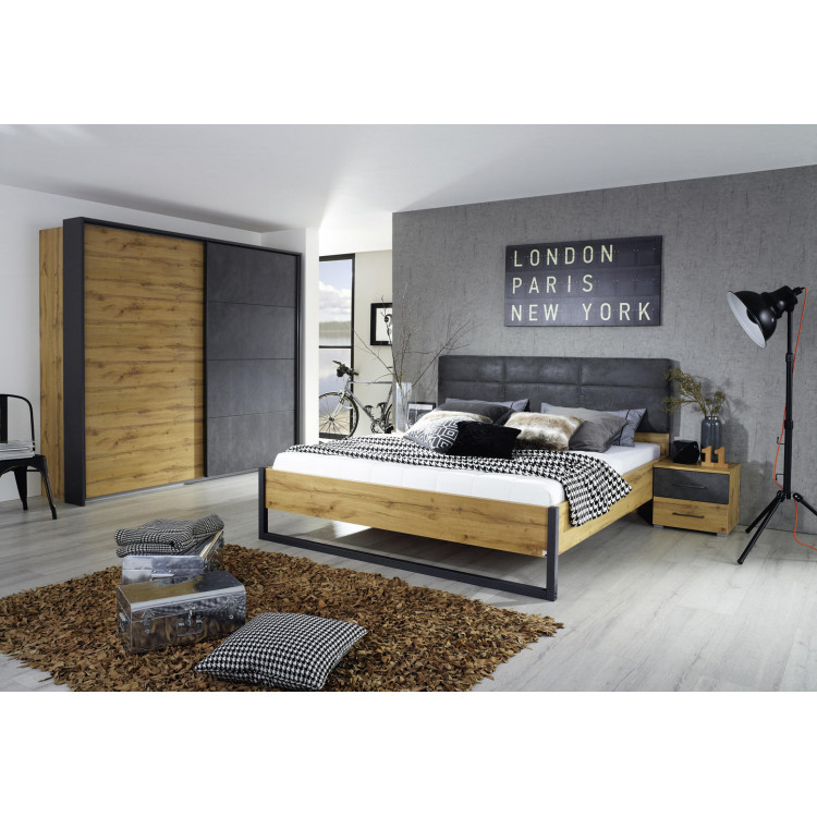 Chambre adulte moderne chêne/anthracite Sabrina