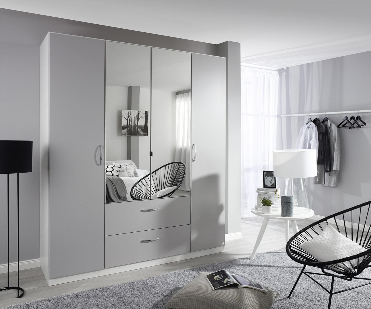 Armoire adulte moderne blanc/gris Oklaoma