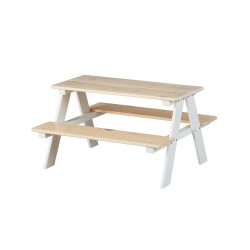 Ensemble table et banc enfant contemporain en pin massif Romuald