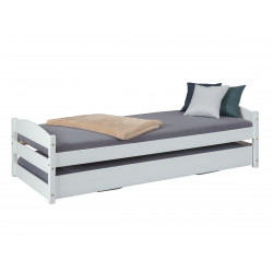 Lit gigogne contemporain en pin massif blanc Shella