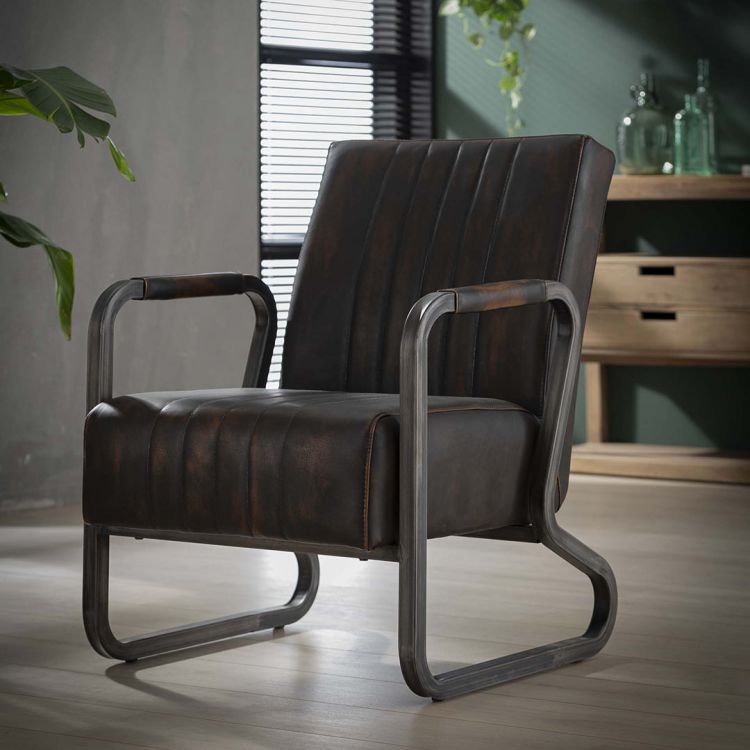 Fauteuil vintage en PU avec accourdoirs Bernard