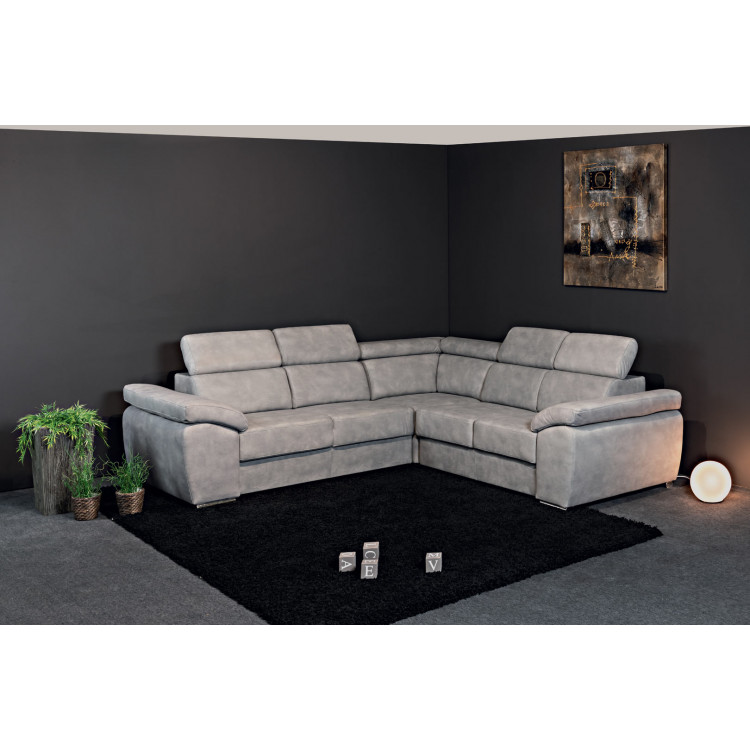 Canapé d'angle moderne en tissu gris clair Orlane