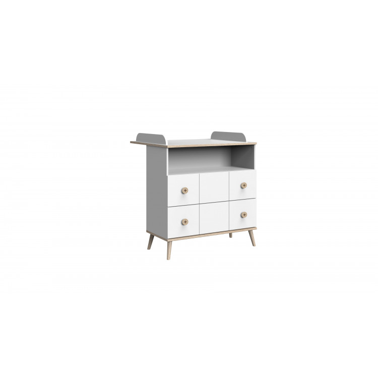 Commode à langer scandinave blanc/chêne Jessi