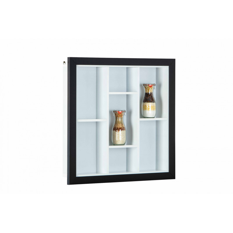 BR-Wohndesign Vitrine murale 82 x 56 x 25,2 cm en noir avec 2 étagères en  verre avec LED, parfaite pour les collectionneurs : : Cuisine et  Maison