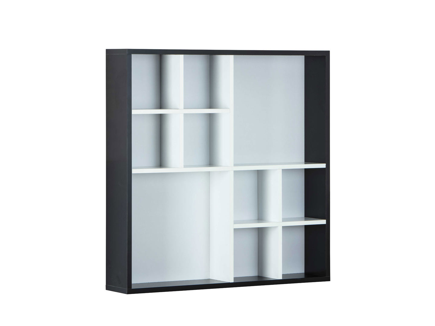 Vitrine murale Raudberg 17, Couleur : Noir / Blanc - Dimensions : 170 x 40  x 29 cm (h x l x p), éclairage LED bleu inclus