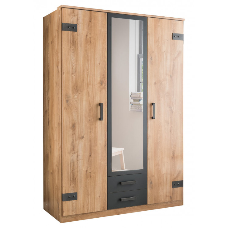 Armoire adulte industrielle 135 cm chêne/anthracite Katarina