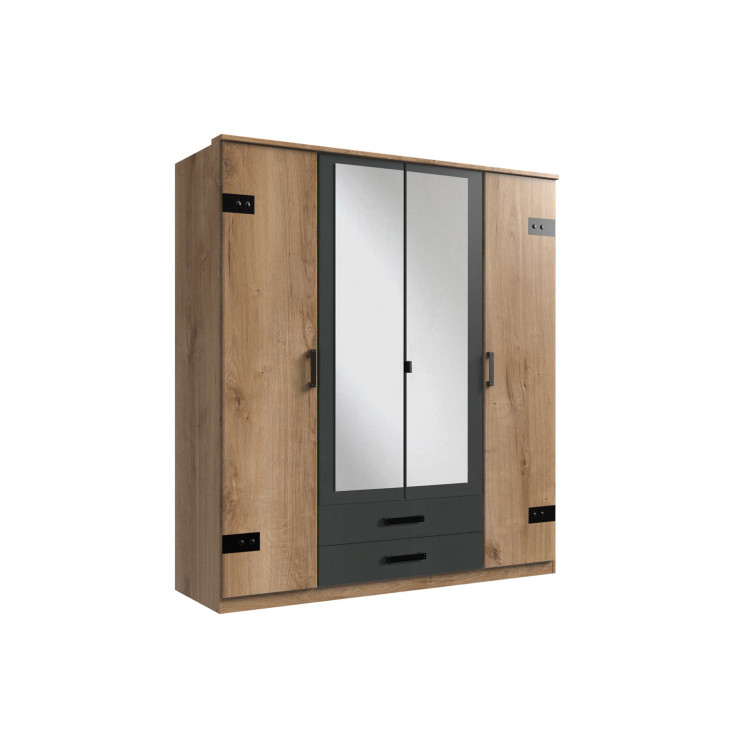 Armoire adulte industrielle 180 cm chêne/anthracite Katarina