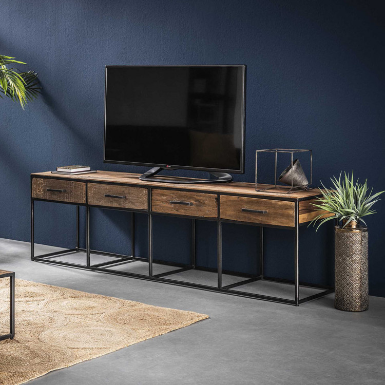 Meuble Tv Contemporain En Bois 4 Tiroirs Anais Matelpro