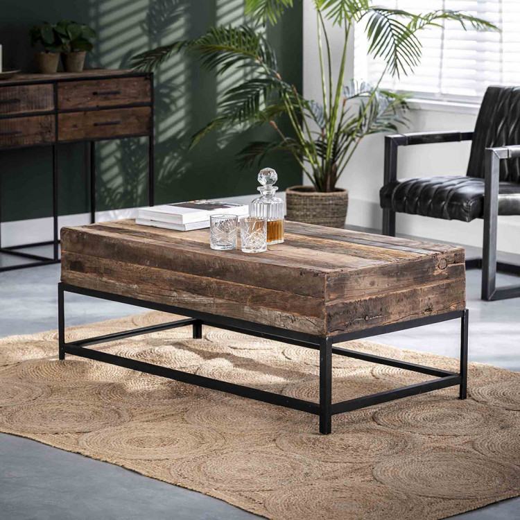Table basse rectangulaire en bois recyclé Paul