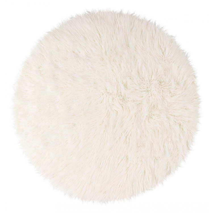 Tapis rond crème à longues mèches tufté main uni Liminka