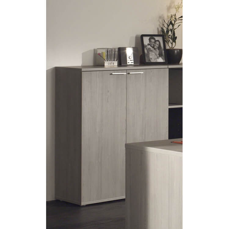 Armoire basse de bureau contemporaine coloris bouleau gris Alrun