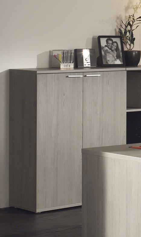 Armoire basse de bureau contemporaine coloris bouleau gris Alrun