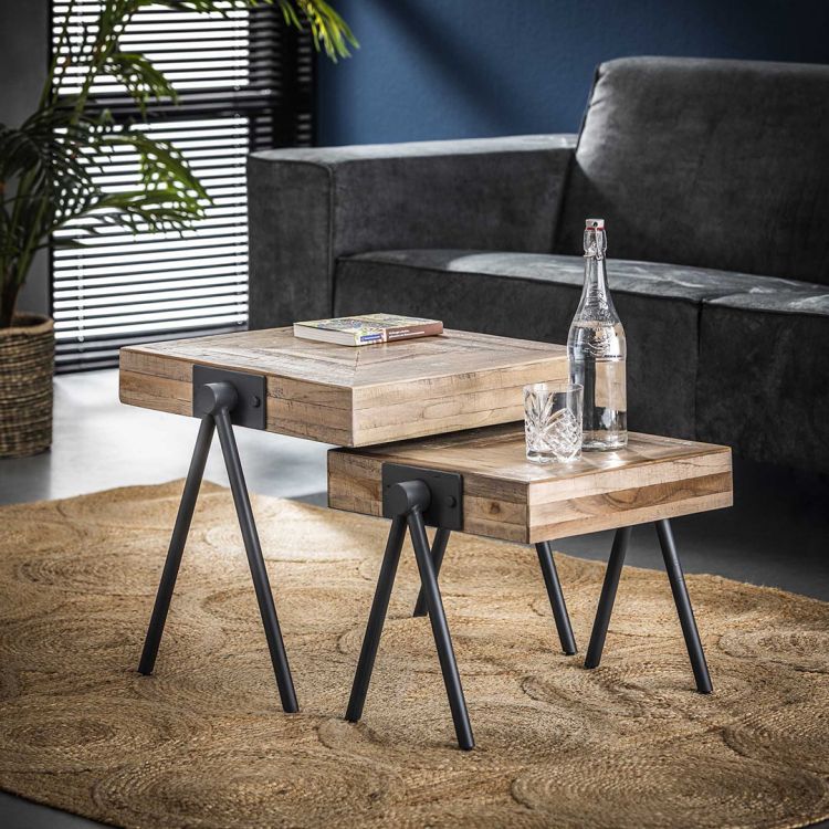 Ensemble de tables basses en bois et métal Nathan
