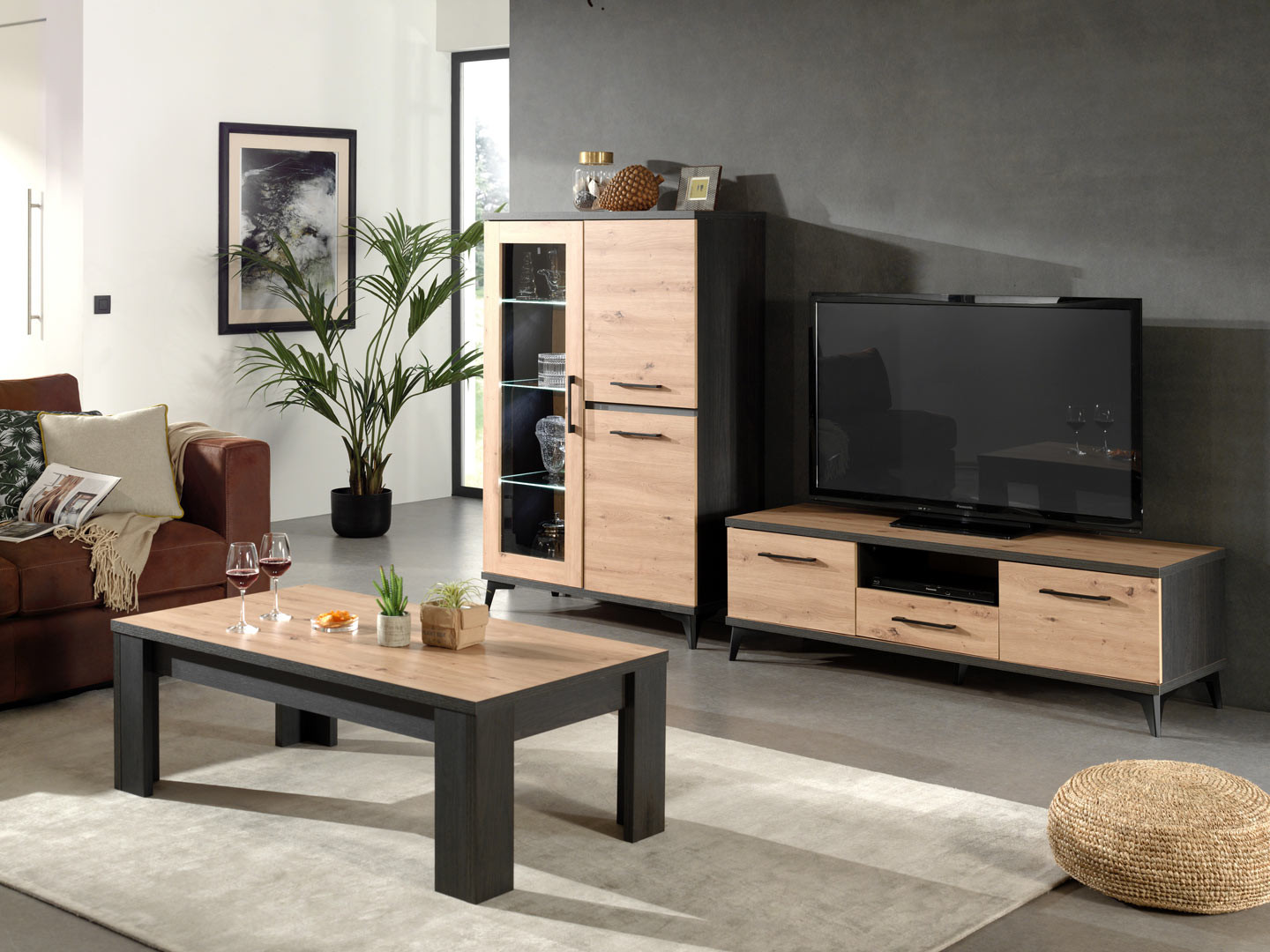 Ensemble meuble de salon style industriel Bois foncé et Anthracite