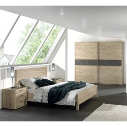 Chambre adulte contemporaine chêne/gris marbré Leonia