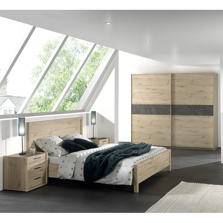 Chambre adulte contemporaine chêne/gris marbré Leonia