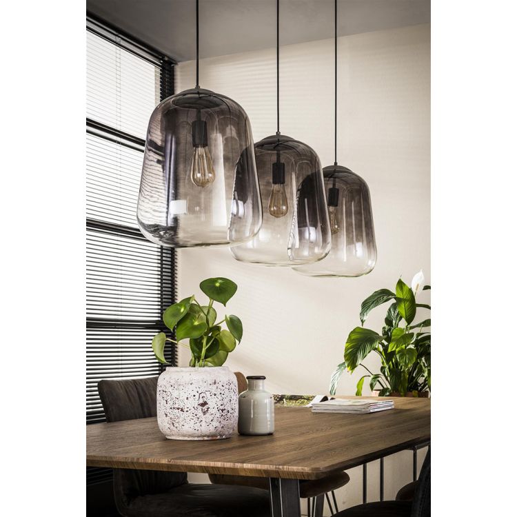 Suspension vintage en verre foncé 3 lampes Benjamin